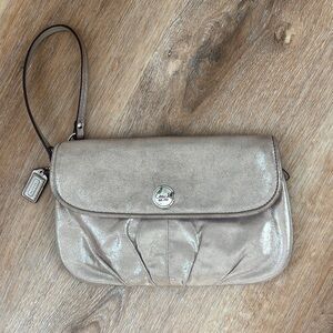 Coach Shimmery Taupe Wristlet with Coach Tag 9.5” x 5.75”
